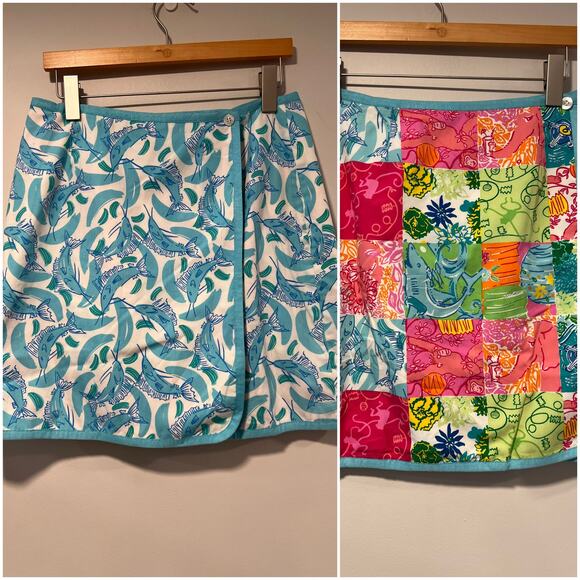RARE Vintage Lilly Pulitzer Reversible Wrap Mini Skirt Swordfish Patchwork 10 JL - Picture 1 of 11